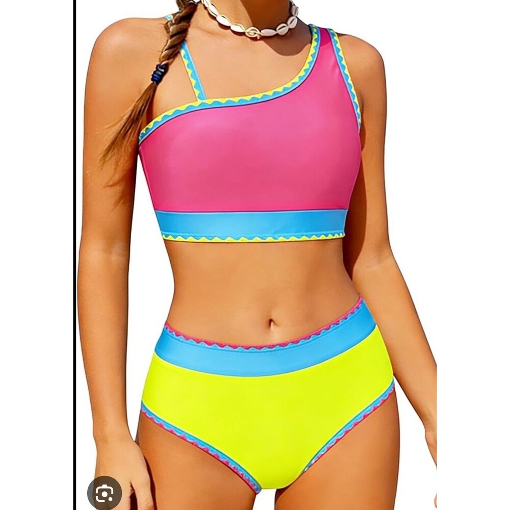 2 Piece Swimsuit Girls 14y Multicolored Adjustable Strap NWOT